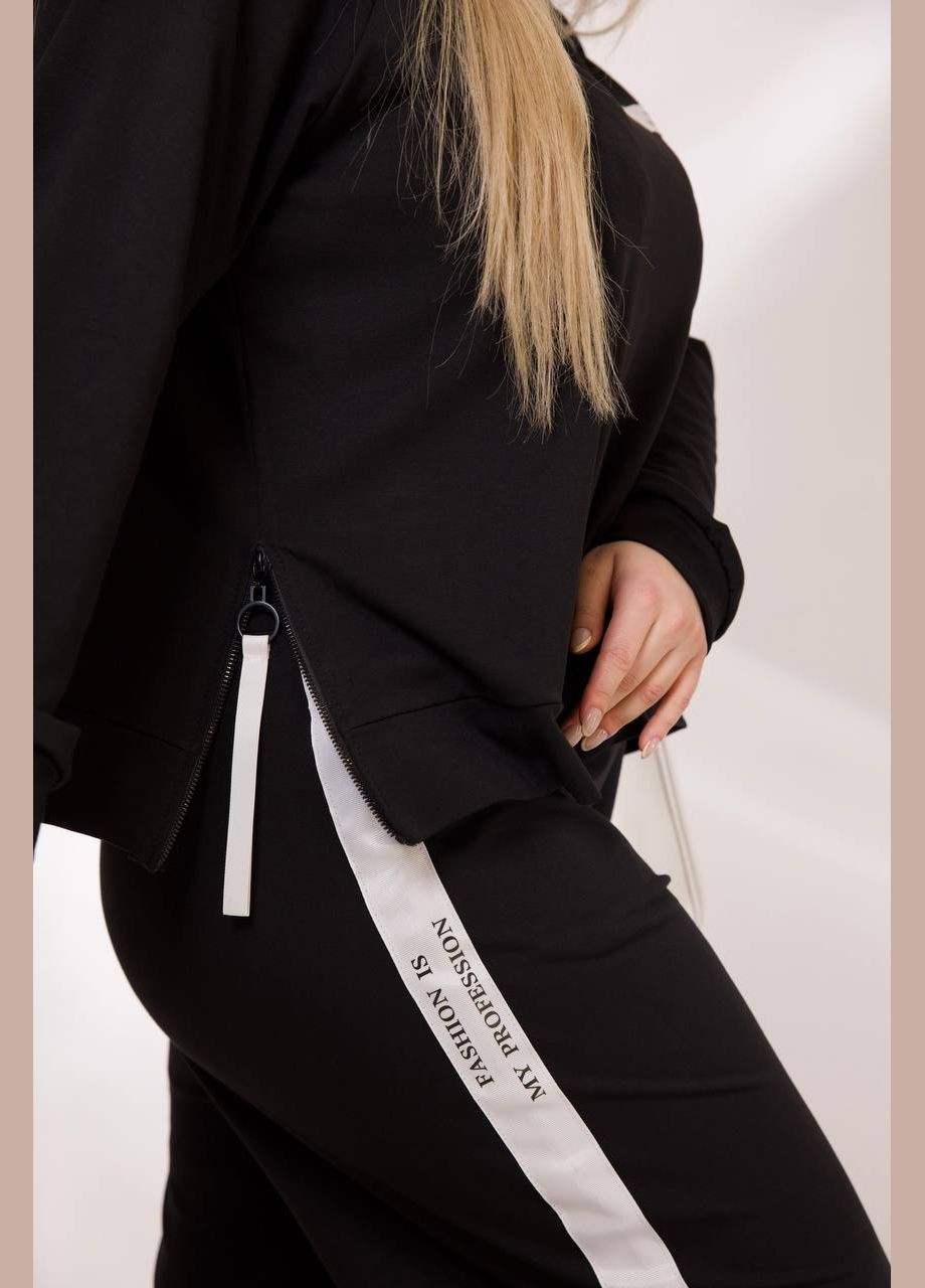 Женский спортивный костюм цвет черный с белым р.50/54 450800 New Trend (282928113)