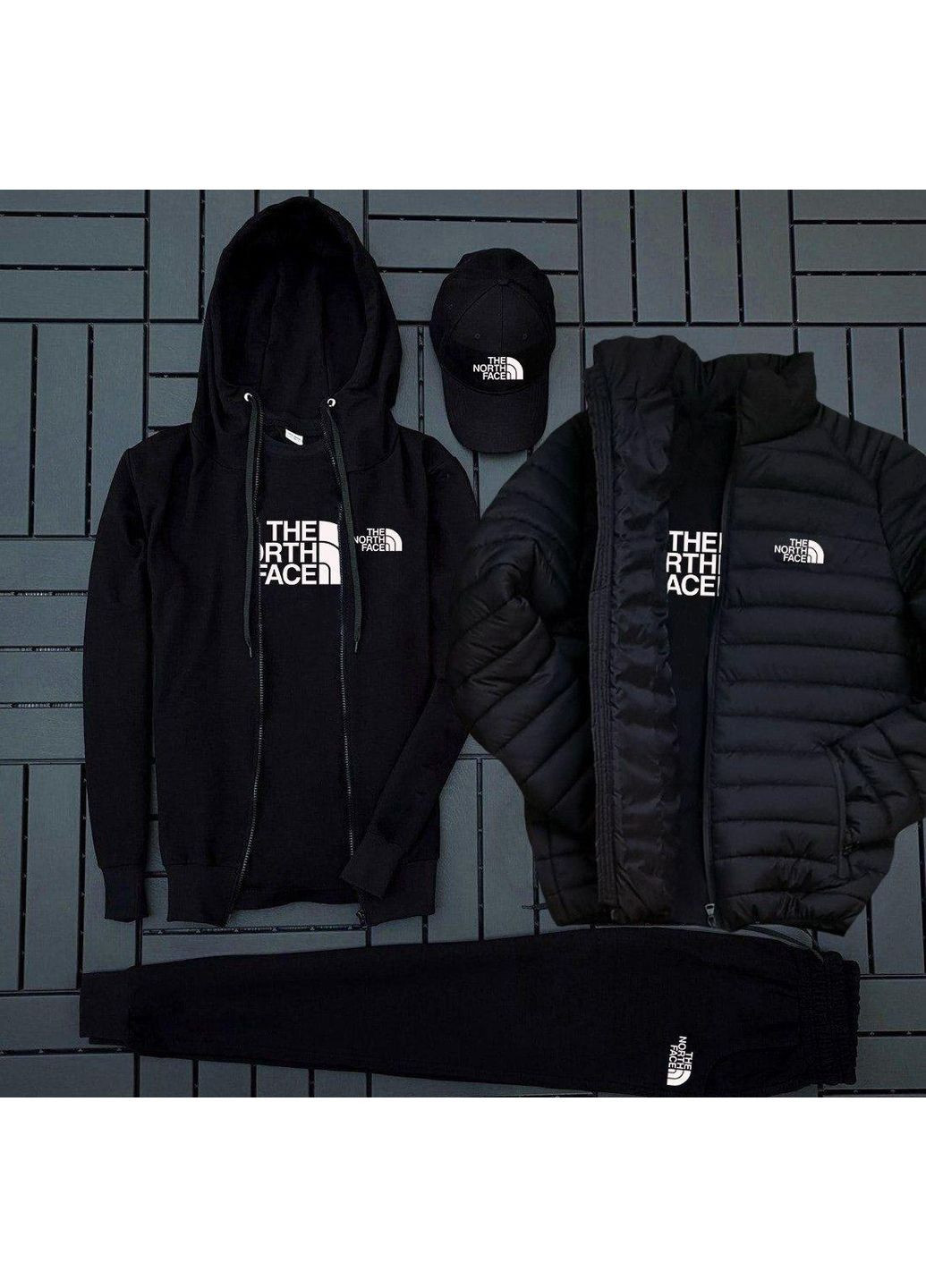 ФЛИС Комплект с курткой ТНФ (худые на змейке+штаны+футболка+кепка+куртка) No Brand (365241643)