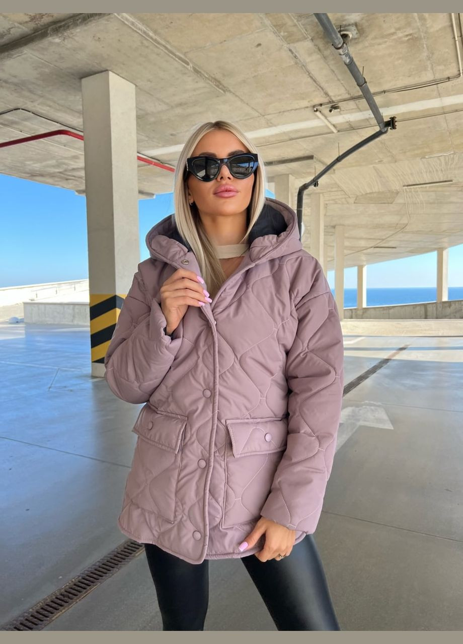 Пудровая демисезонная стильная куртка из плащёвки на утеплителе: силикон 200+подкладка, куртка на кнопках и с капюшоном в цвете:темная пудра No Brand 1039-1