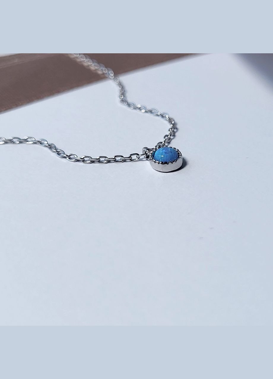 Срібний ланцюжок кольє з підвіскою Коло з блакитним Опалом срібло 925 проби Родоване кл2опг/1008ш до 42 см 1.50г No Brand (306854845)
