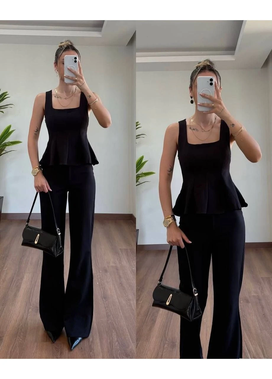 Жіночий костюм з баскою та широкими штанами No Brand (400276991)