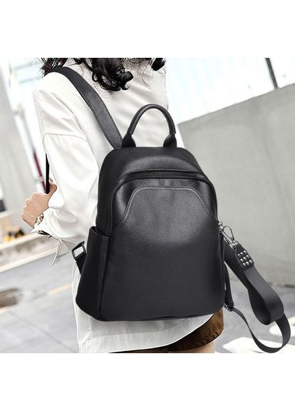 Жіночий шкіряний рюкзак міського типу 23х30х13, сумка на спину під мат, чорна Tiding Bag (341309422)