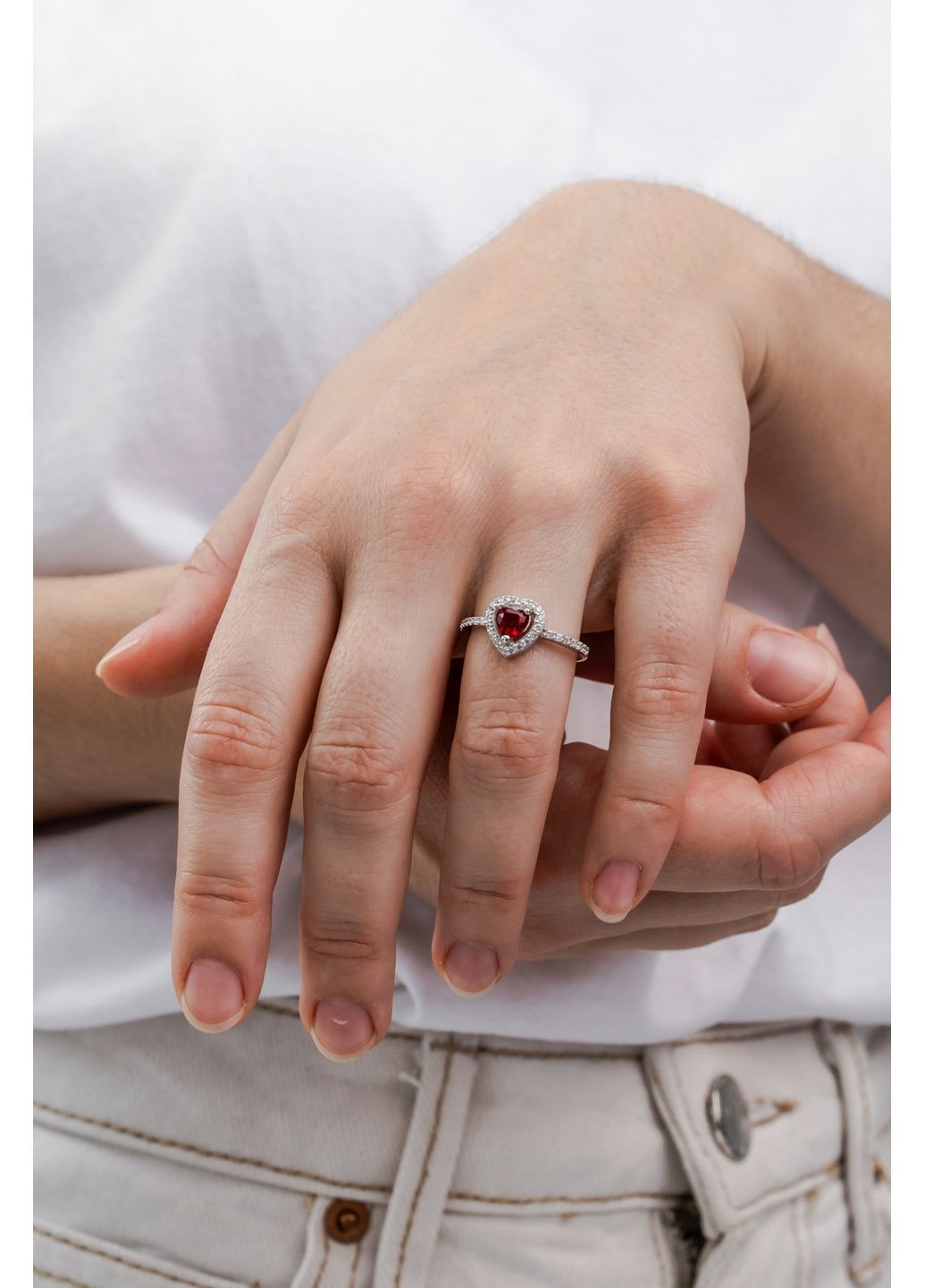 Кольцо серебряное Сердце красное 536к, размер No Brand (362193969)