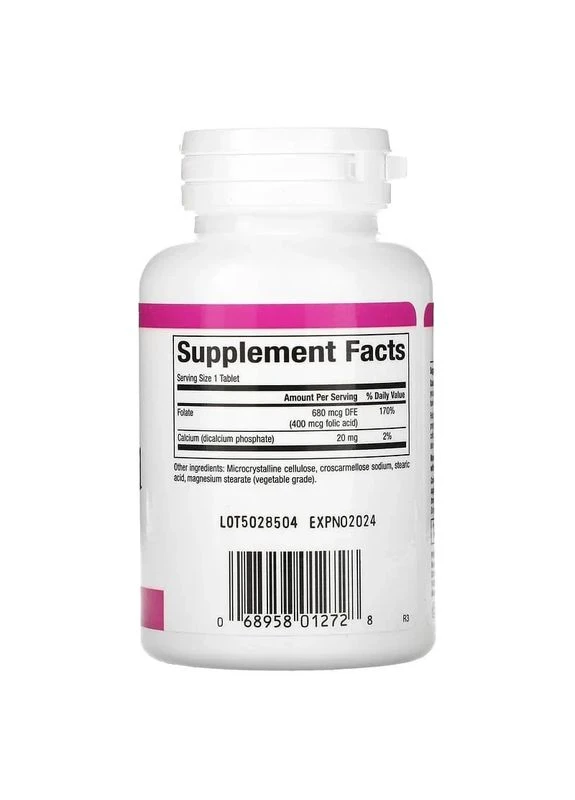 Фолієва кислота 400 мкг Folic Acid, 90 таблеток Natural Factors (361117434)