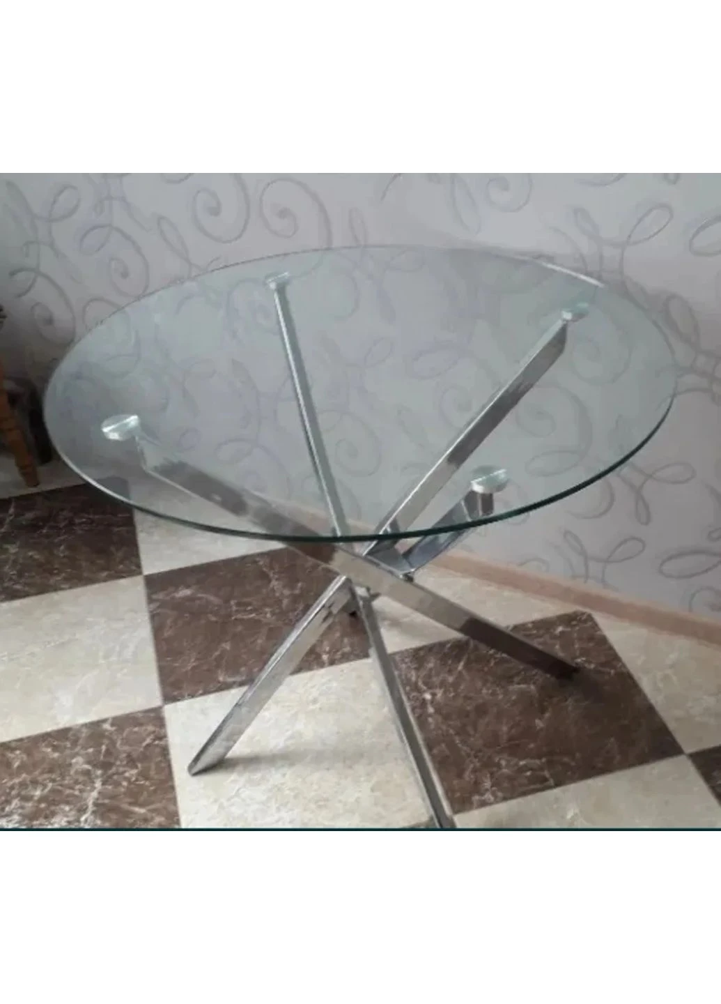 Стол круглый AGIS 90 см закаленное стекло хром 75 см прозрачный No Brand (400359789)