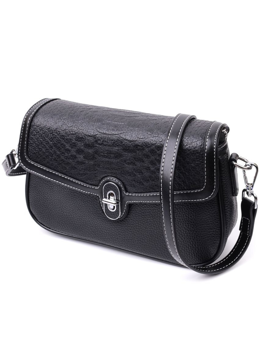 Сумка женская через плечо кожаная с фактурным клапаном 22624 Черный Vintage (302009379)
