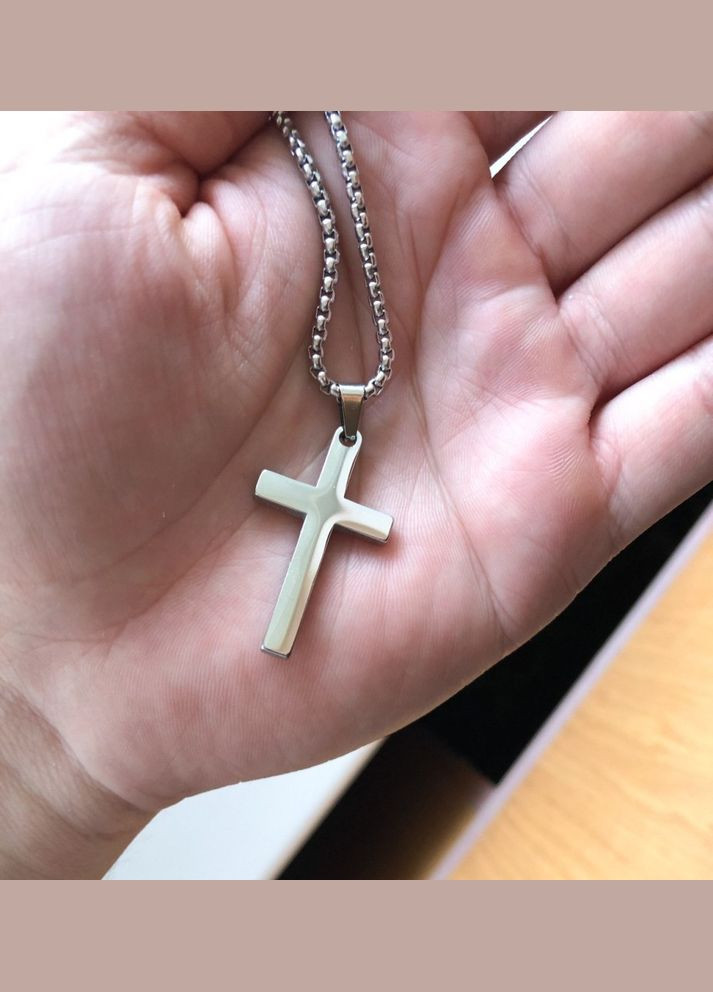 Чоловіча срібна підвіска з кулоном металевий ланцюжок на шию з хрестиком No Brand (328251257)