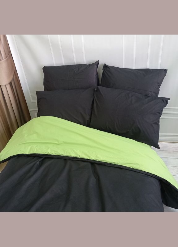 Постельное белье ДУЭТ Чорное/Фисташка Ранфорс Семейное на резинке MERISET (278255811)