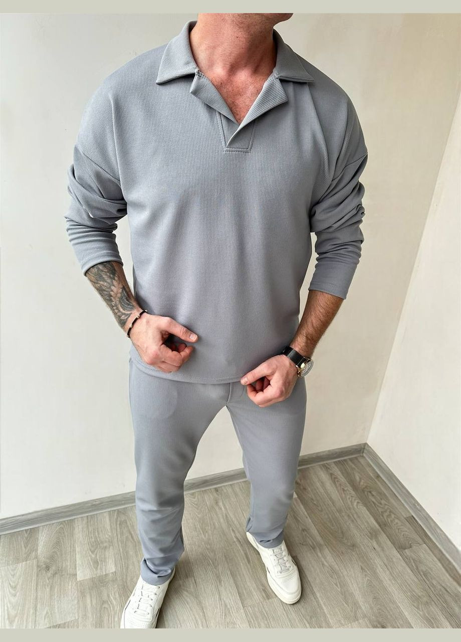 Серый демисезонный мужской костюм No Brand