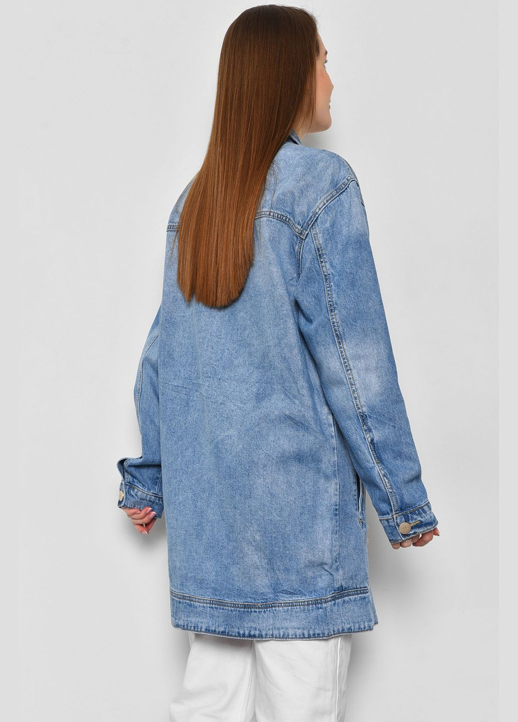 Голубой женский джинсовка женская удлиненная голубого цвета Let's Shop с орнаментом - демисезонный