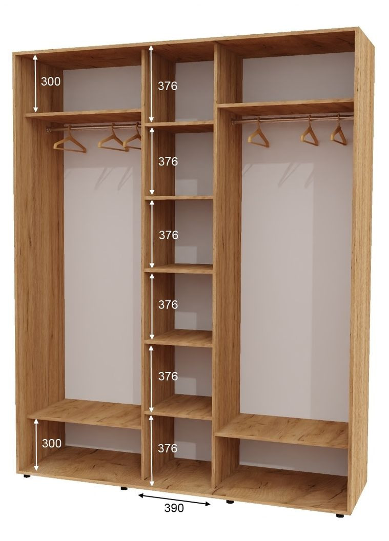 Шафа-купе тридверна 200*60*220 см Дуб крафт золотий 3 двері Дзеркало ШК-04 Алекса (356772481)
