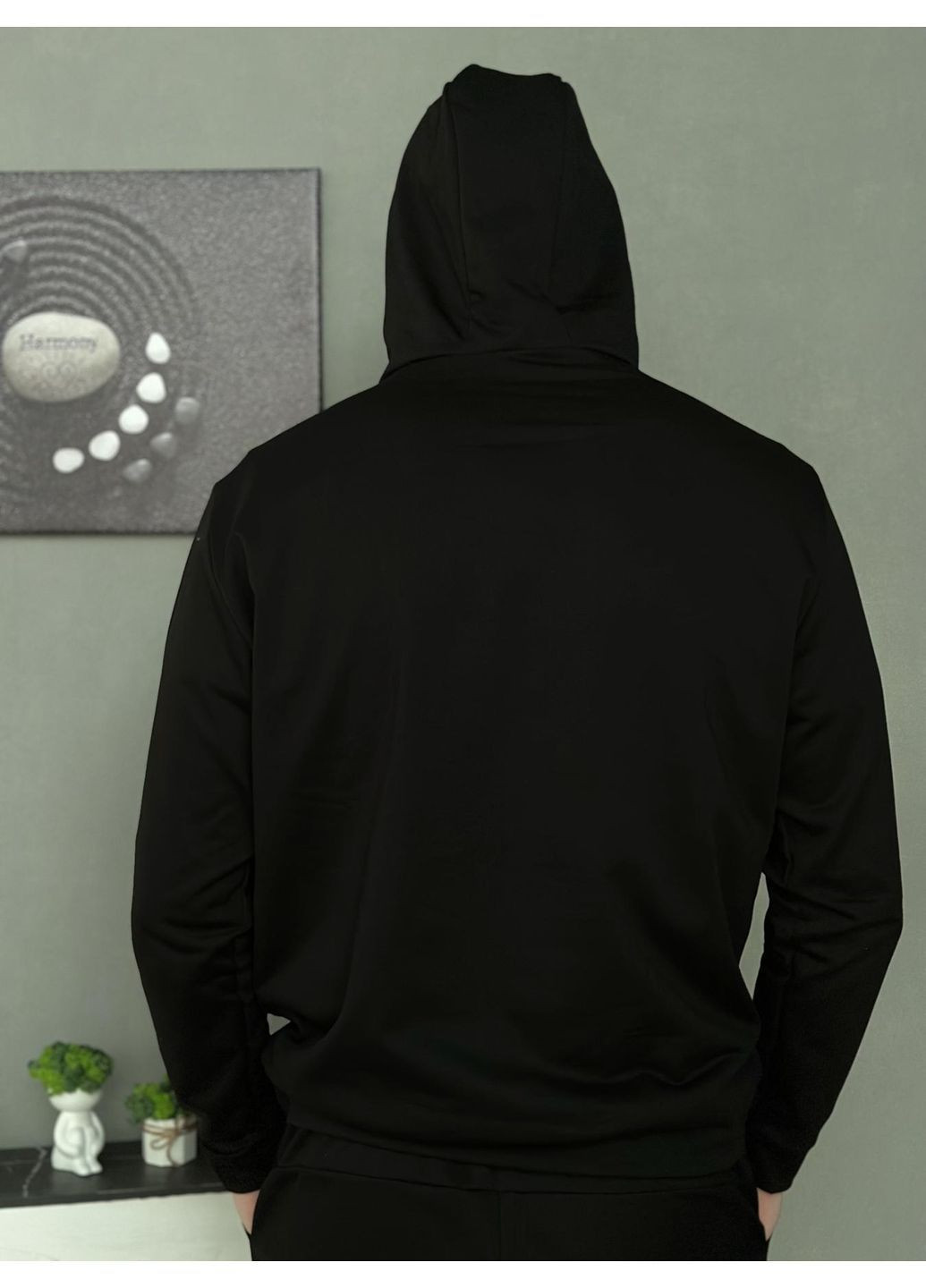 Чоловічий демісезонний спортивний костюм чорний худі + штани (двонитка) No Brand (370022033)