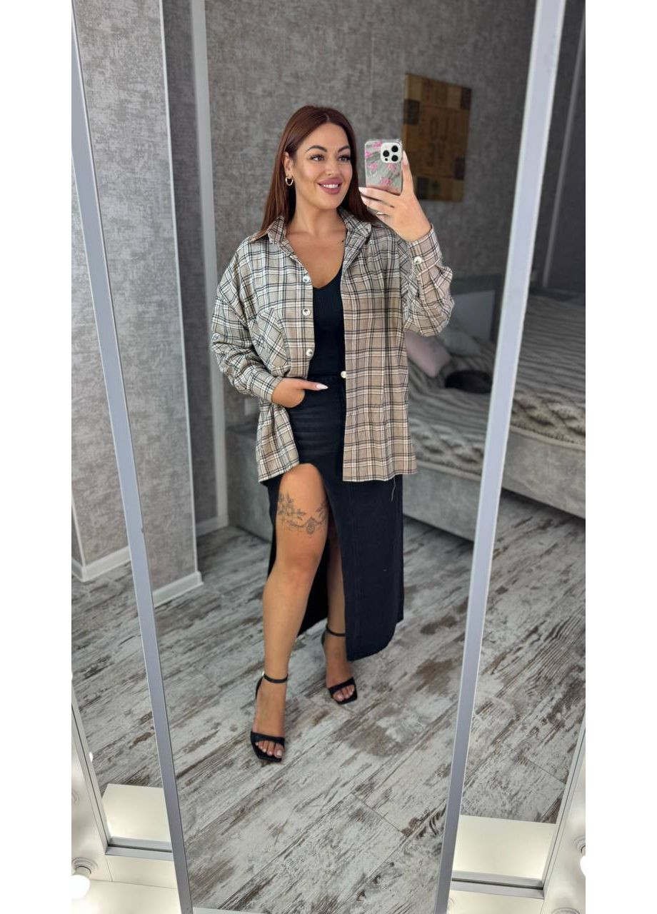 Темно-бежевая повседневный, вечерний, классическая, кэжуал рубашка в клетку Asi.Store.ua с длинным рукавом