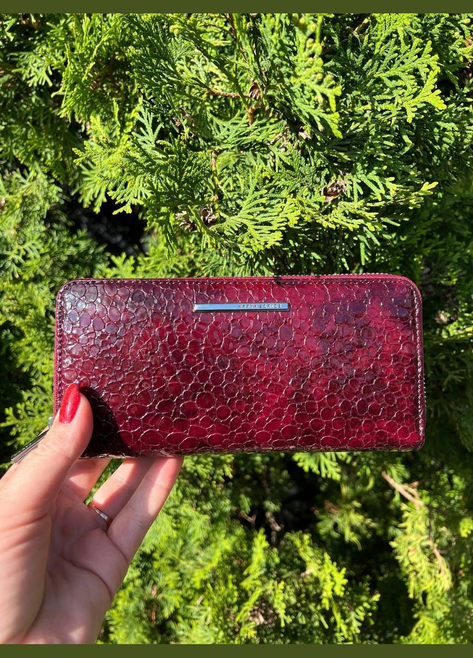 Кошелек женский на двух молниях натуральная кожа лак Турция бордовый Karya (341322937)