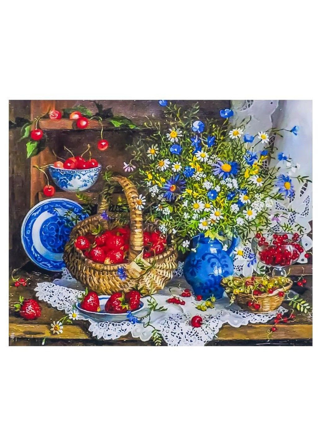 Набір Алмазна мозаїка вишивка Натюрморт із полуницею Лідії Даценка на підрамнику повна 5d 30х40 см GLD61888 No Brand (332208324)