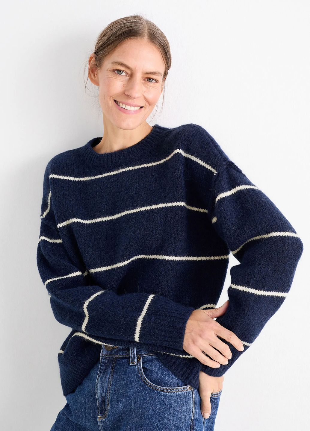 Темно-синій демісезонний светр з вовною та альпакою C&A