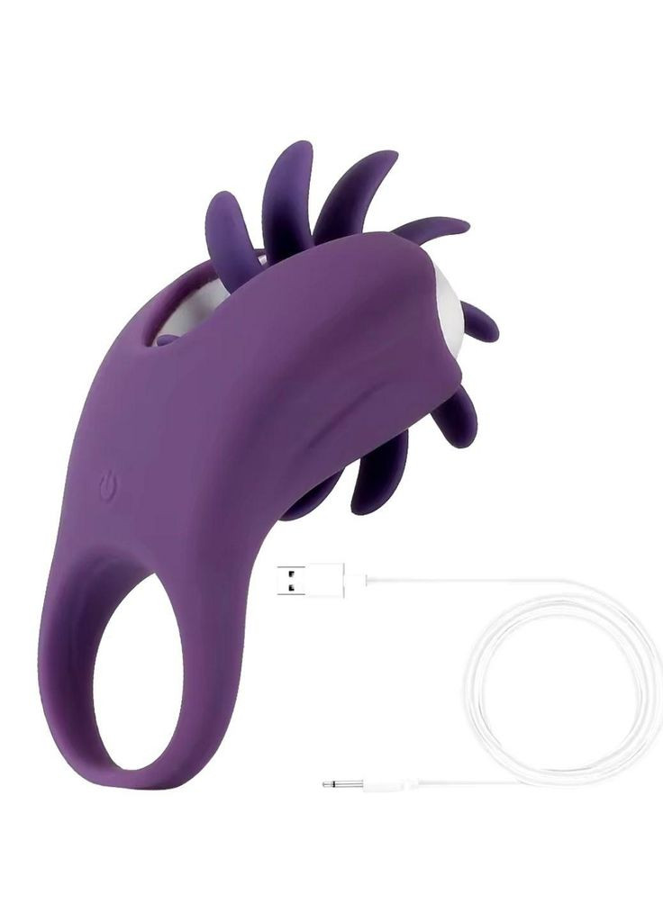 Віброкільце для чоловіків зі стимуляцією клітора з язичком, що обертається фіолетовий No Brand (313241097)