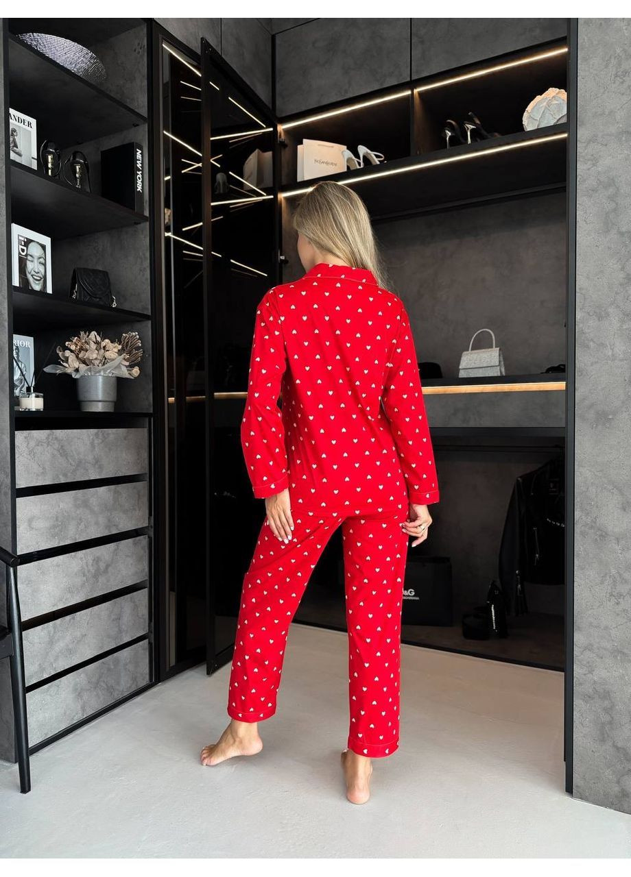 Красная всесезон уютный яркий домашний костюм-пижама рубашка + брюки Vakko
