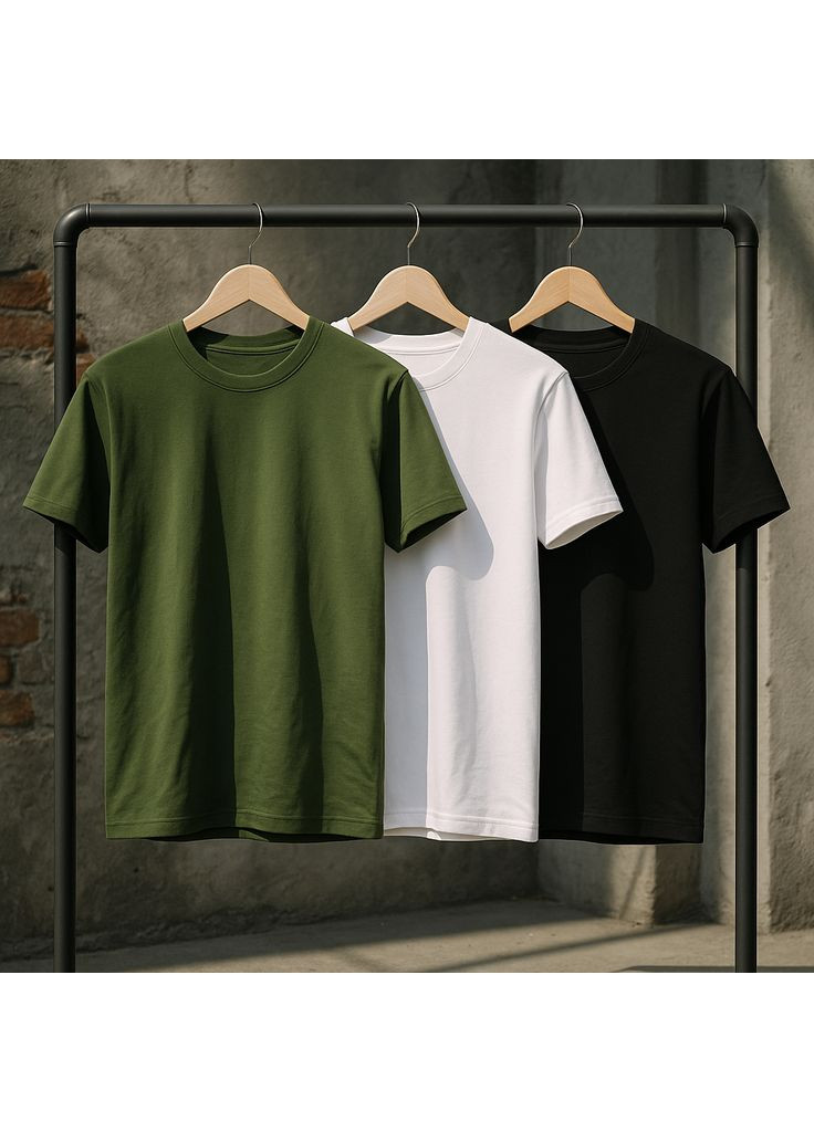 Чорна набір футболок для сім'ї комплект базових чоловічих 3 штуки однотонних стильних літні бавовна для прогулянки з коротким рукавом Intruder