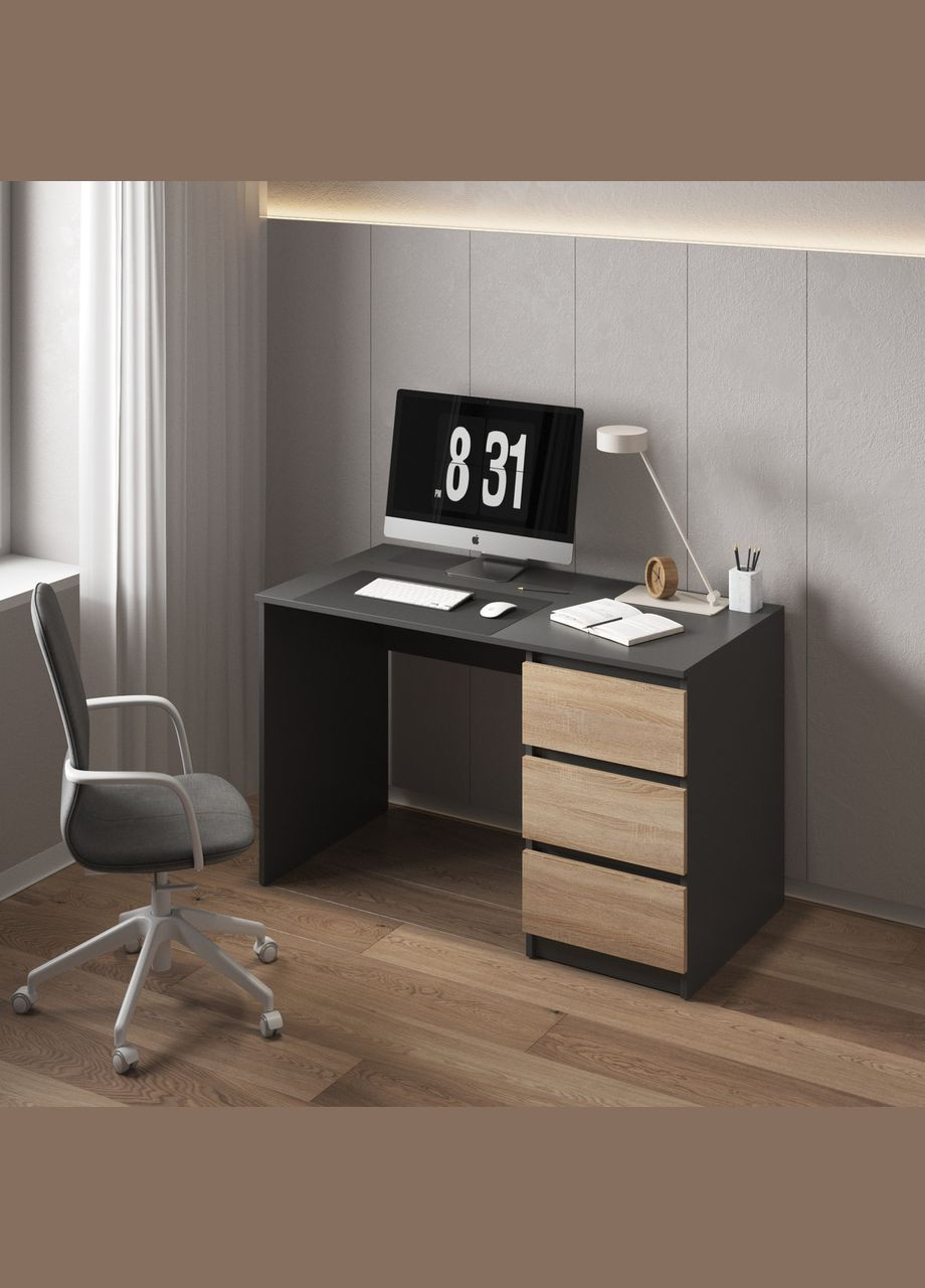 Комп'ютерний стіл, письмовий стіл з тумбою справа на три висувних ящика c фасадами без ручок R-1 VAYS (373034141)