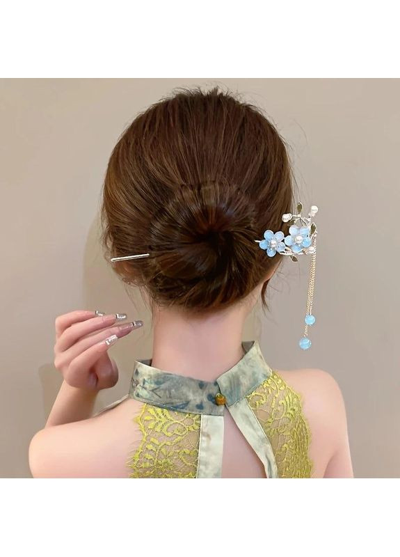 Японская заколка для волос канзаши в стиле Голубая Незабудка с подвесками No Brand (370290311)