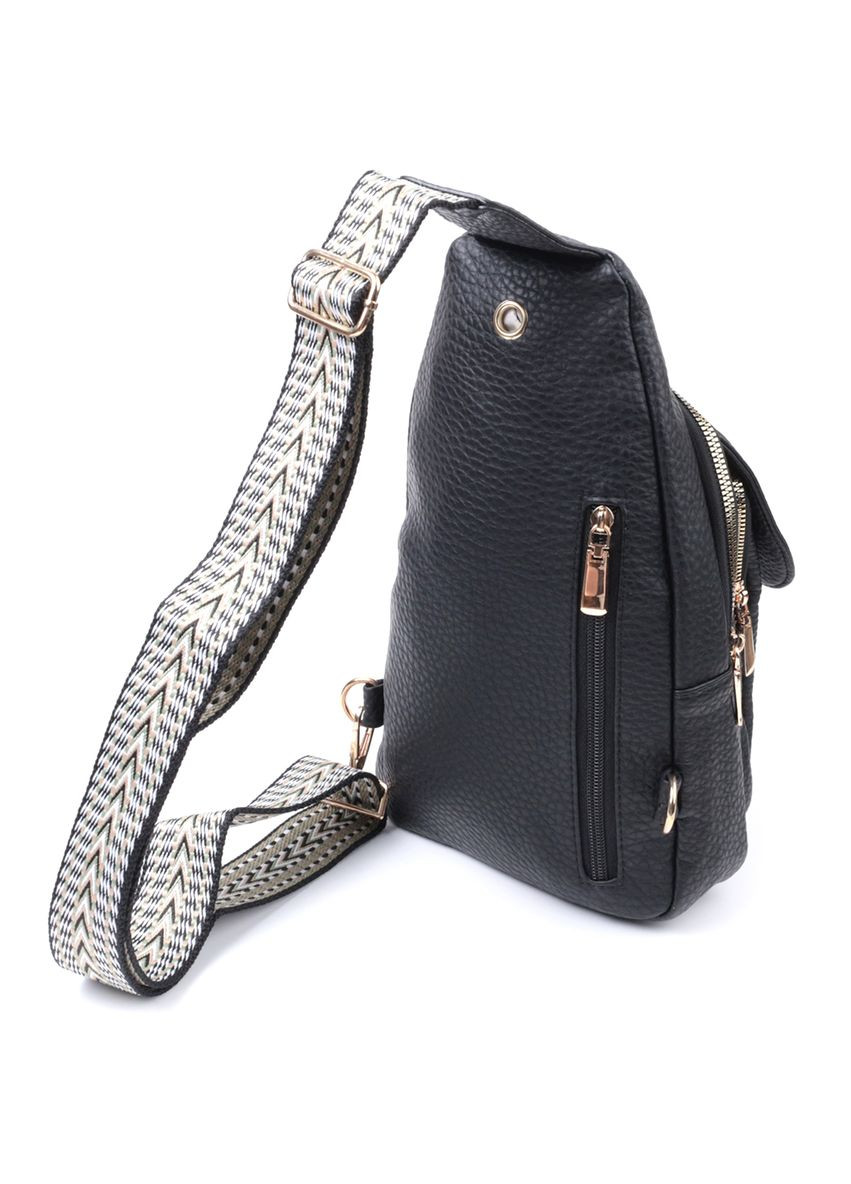 Удобная женская слинг сумка из экокожи с карманами и регулируемым ремешком черная (sku_22763) No Brand (329853517)