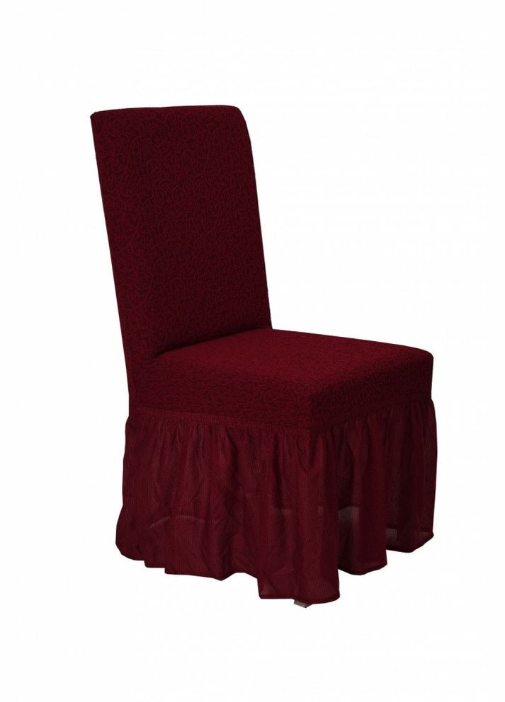 Жаккардовые чехлы на стулья с оборкой (натяжные) набор 6-шт 421 Бордовый Venera (268547656)