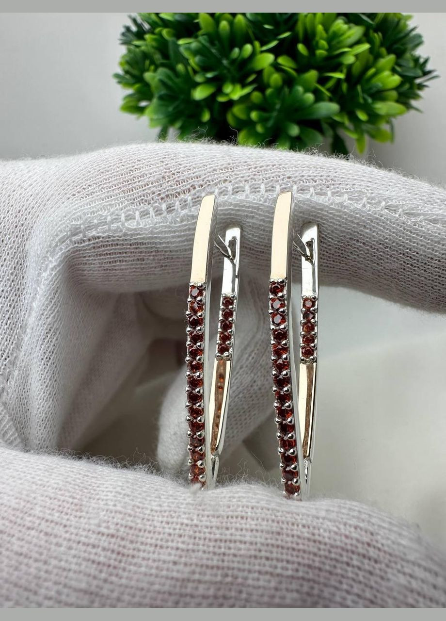 Сережки з срібла 925 проби з накладками золота 375 проба Аліса, стріли з цирконами червоний No Brand (366092128)