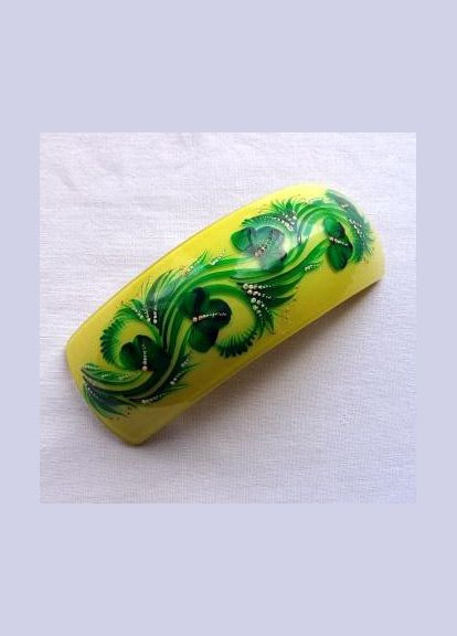 Заколка-автомат желтая для волос с ручной росписью "Орешки зеленые" No Brand (349842841)