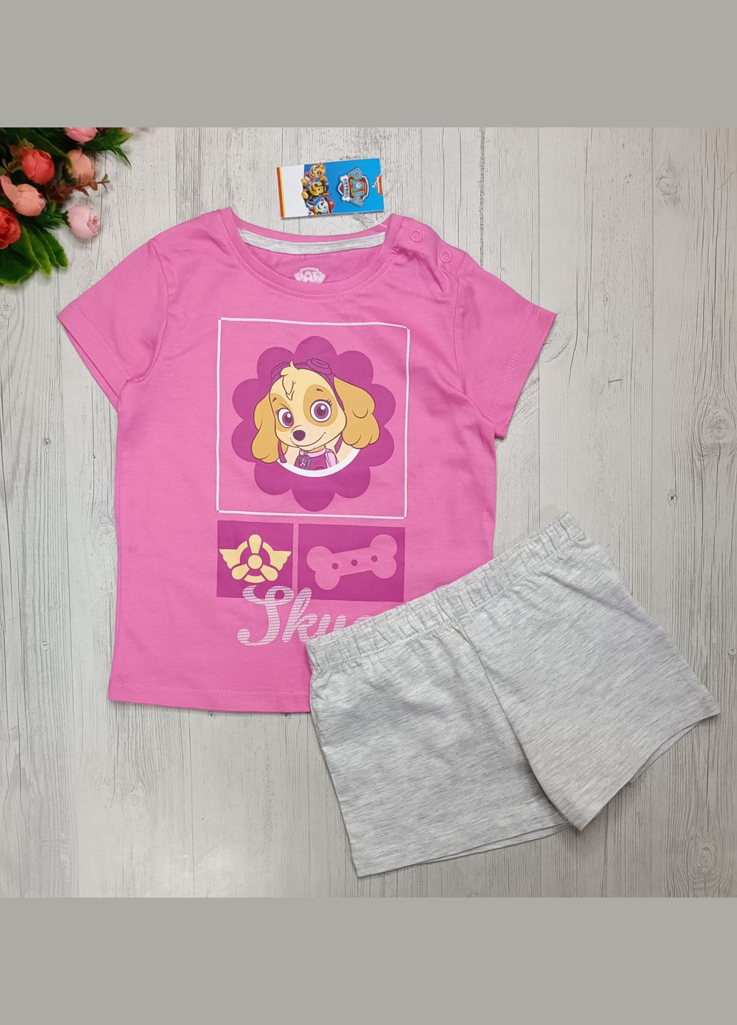 Розовая всесезон пижама летняя для девочки футболка + шорты Lupilu