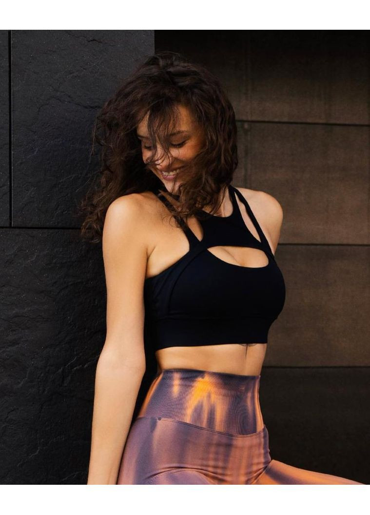 Спортивний жіночий топ для фітнесу (зі зйомними чашками) Elasoft Premium Мікродайвінг Push Up Чорний Spider Фітнес топ з відкритим декольте (364122676)