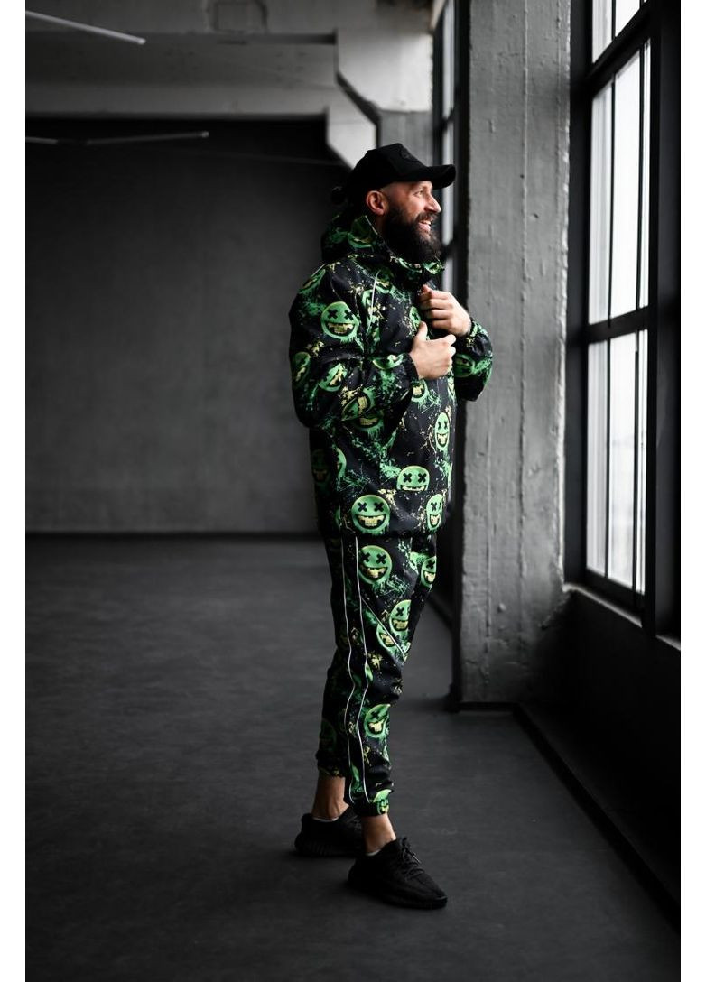 Принтованный мужской костюм черно-зеленого цвета No Brand (370953653)