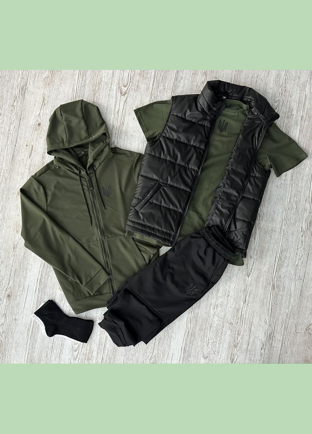 Комплект 5в1 с кофтой на змейке Герб (футболка Хаки) No Brand (328049136)