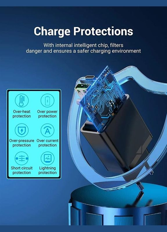 Сетевое зарядное устройство для USB Type C + QC4.0 (18-20W) Black (FBBB0-EU) Vention (336953154)