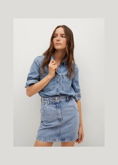 Голубая джинсовая мини-юбка с карманами Mango