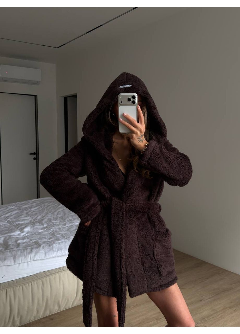 Коричнева всесезон піжама з двосторонньої махри (комплект 2-ка) — заміри в описі сорочка + брюки GD/GL Модний простір