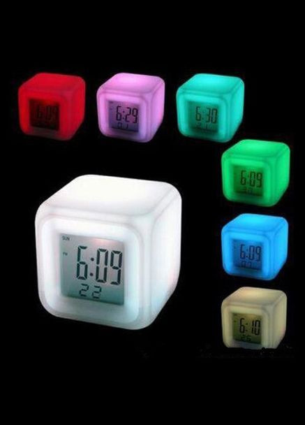 Цифровые настольные часы на батарейках хамелеон 7 цветов Glowing LED Color Change с термометром и будильником No Brand (322895728)