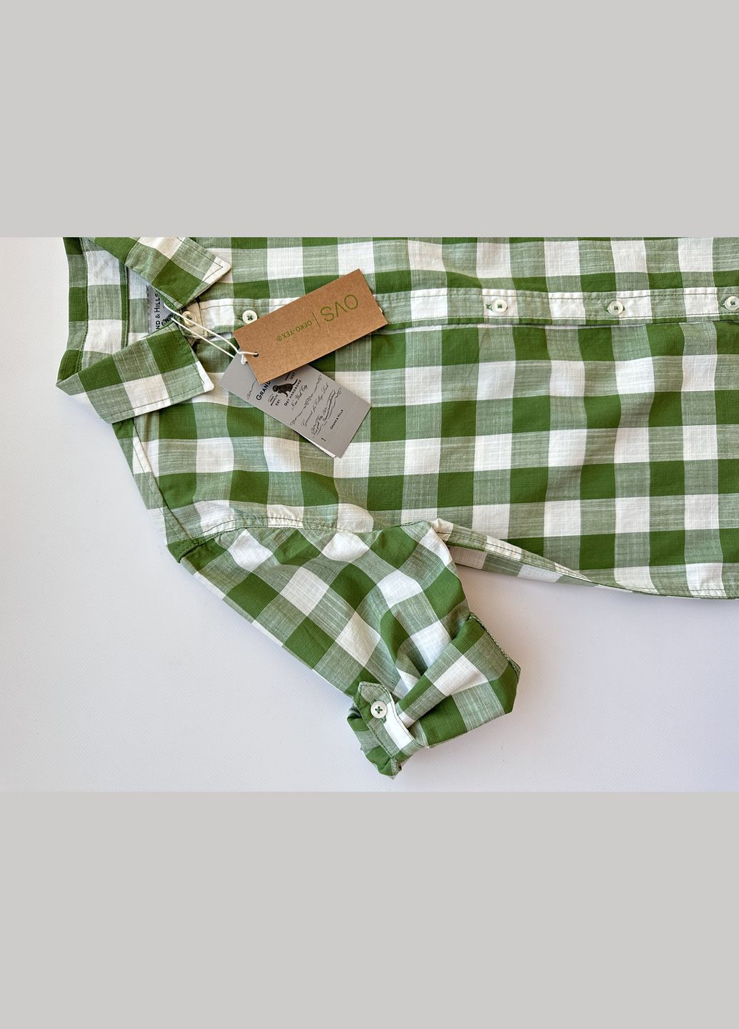 Сорочка в клітинку на довгий рукав для хлопчика ОVS/Grand Hills 2000-48 зелена з білим (140 см) OVS (292395740)