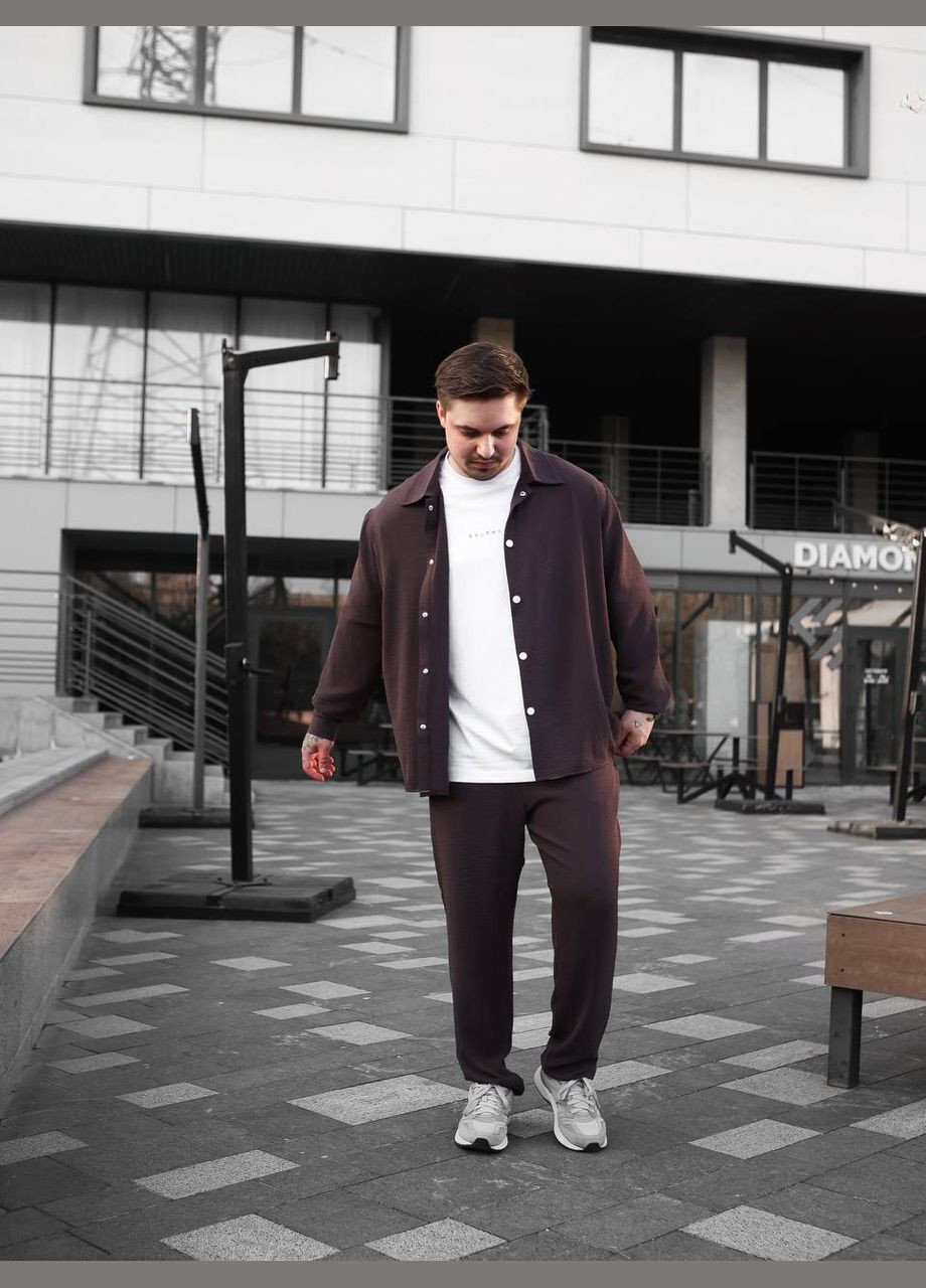 Коричневий літній костюм: штани та сорочка з легкого дихаючого матеріалу з сорочкою, брючний Україна