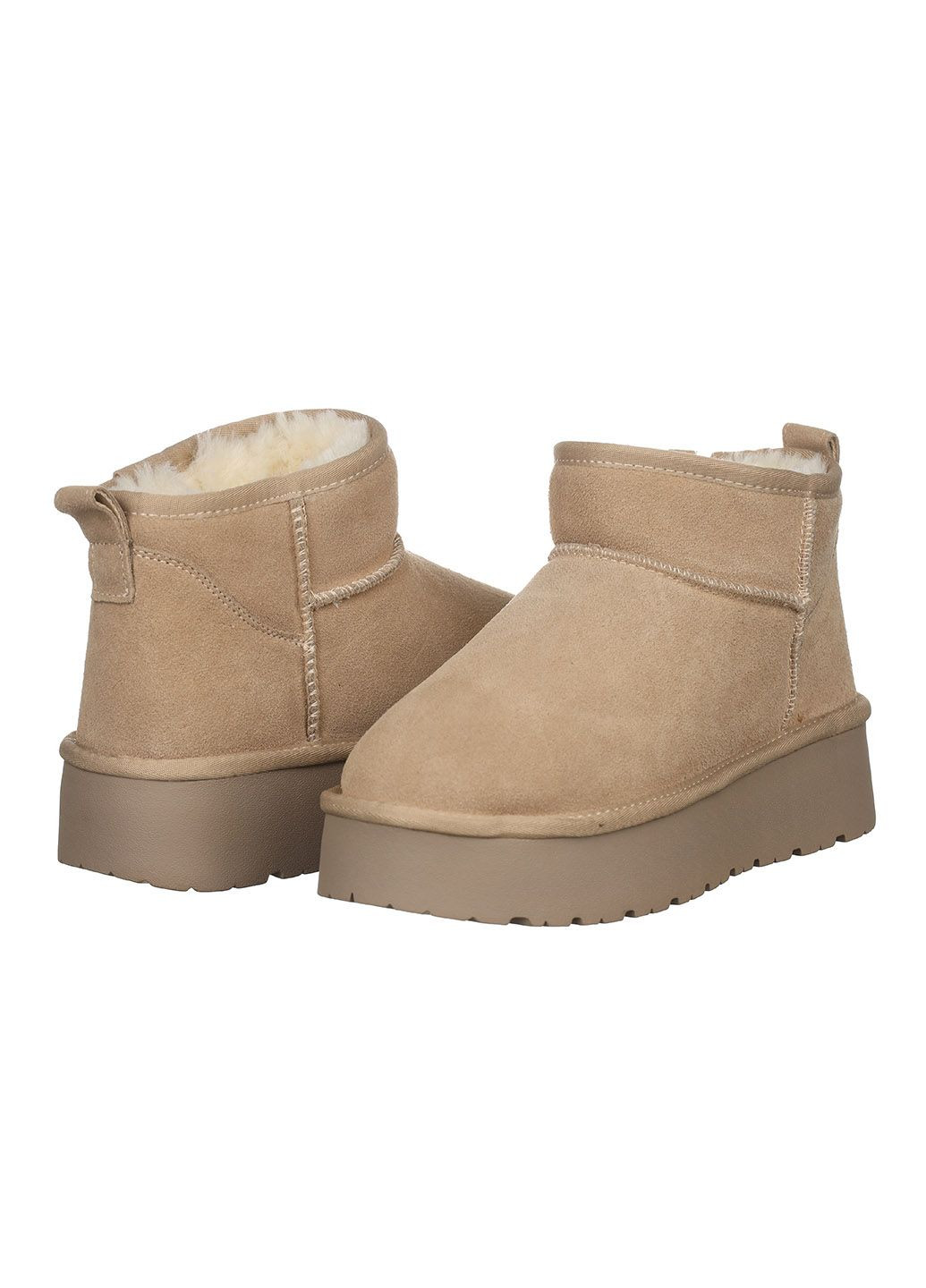 Угги женские зимние короткие теплые без застежек замшевые на высокой подошве повседневные для прогулок бежевые A3301 No Brand (362910412)