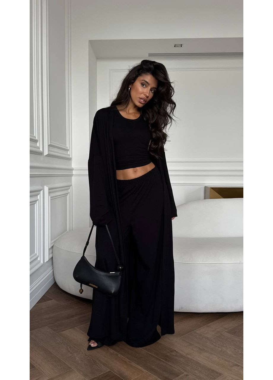 Женский костюм-тройка: кардиган, кроп-топ и брюки. Україна (350936790)