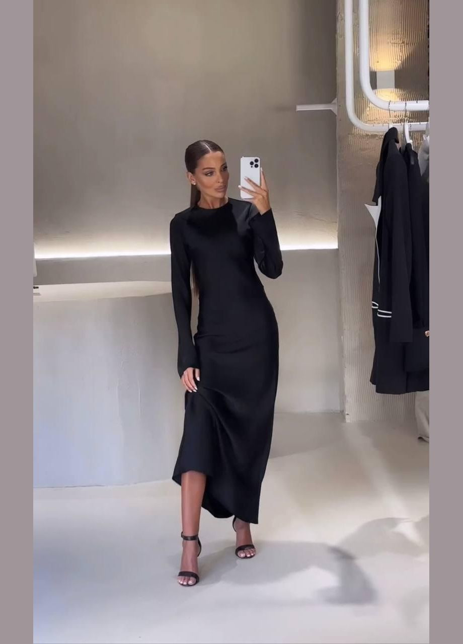 Черное вечернее платье женское - однотонное макси, нежное и изящное JUGO однотонное