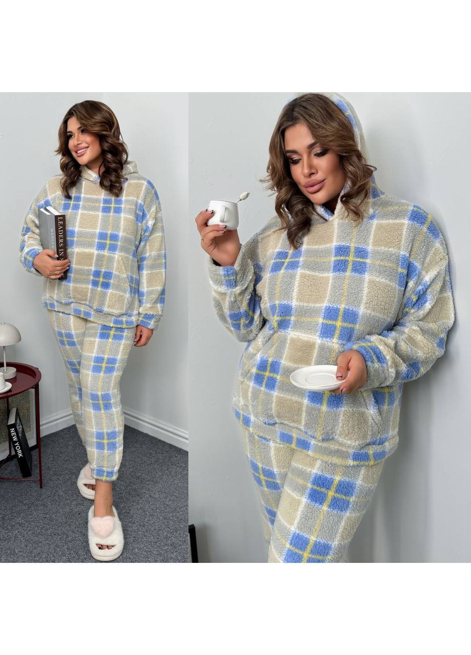 Блакитна зимня піжама 025тепла махра мʼяка,худі та штани Україна