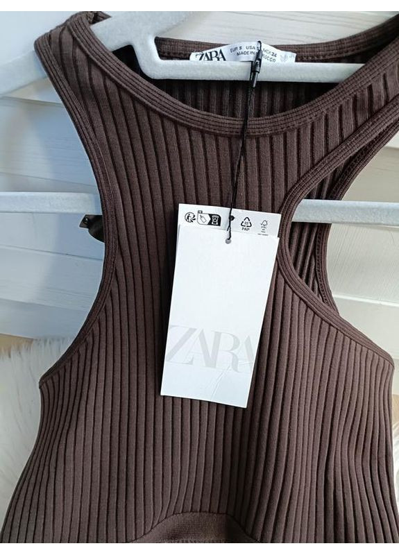 Коричнева сукня міді в рубчик із вирізами на поясі Zara