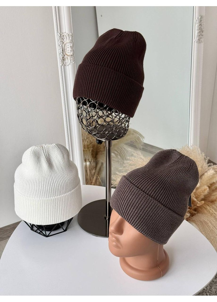 Женская вязаная шапка базовая / Женская трикотажная шапка с отворотом / Теплая зимняя шапка женская No Brand (367837407)