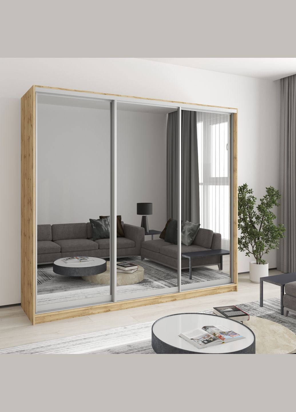 Шкаф-купе трехдверный Стандарт AL 3 Зеркала 230x45x210 см (MBS-4240) MebelStar (346489985)