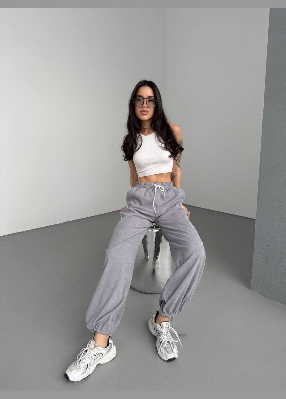 Женские брюки палаццо с вышивкой серые No Brand штани (326600191)