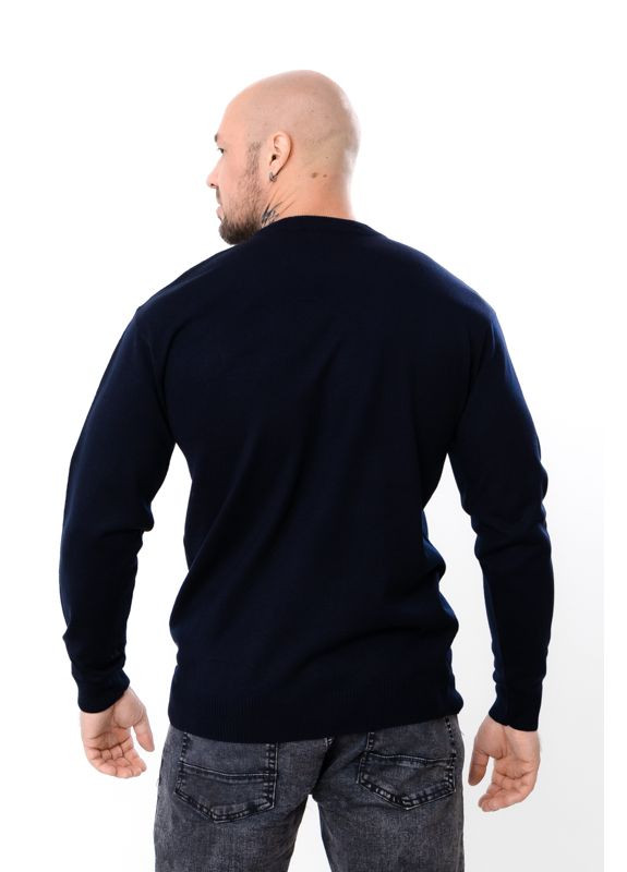 Темно-синий демисезонный утепленный мужской джемпер (батал) однотонный приталенный (p-18079) Носи своє