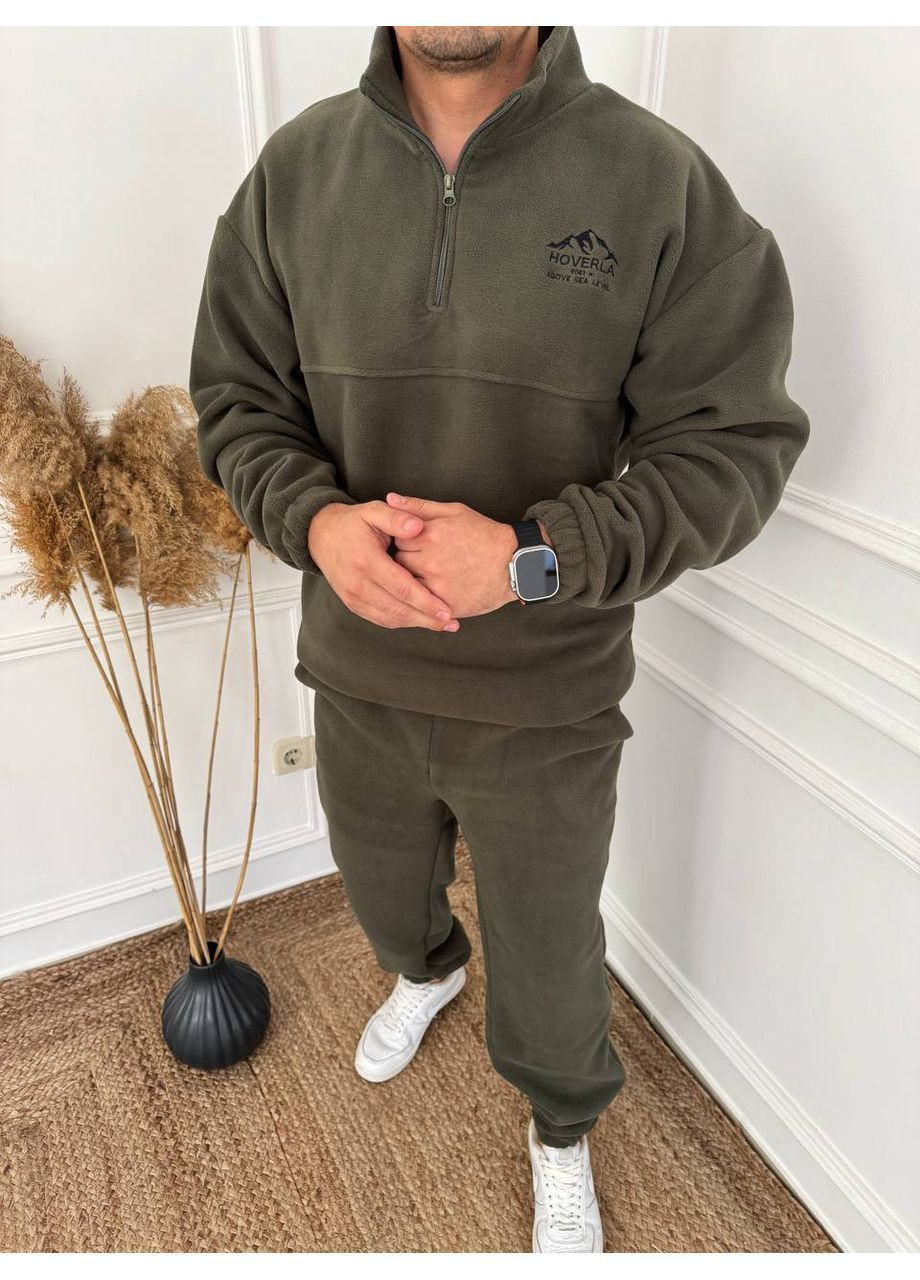 Оливковий (хакі) демісезонний костюм 454 чоловічий полар фліс теплий,кофта з коміром на блискавці,якісна вишивка,штани,не кпшлатиться тамне линяє Україна