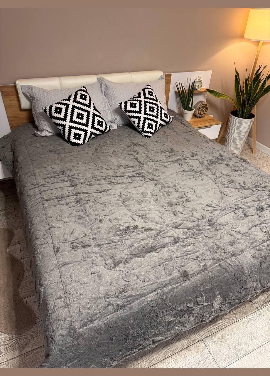 Покривало стьобане мікрофібра велюр двостороннє 200х230 см Графітовий (П4К-Al-pled-kovdra-001-05) No Brand (308755120)